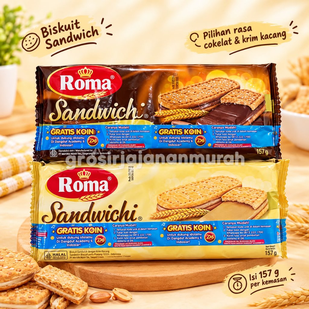 BISKUIT ROMA SANDWICHI COKLAT / PEANUT KRIM KACANG SNACK KUE COKELAT ENAK