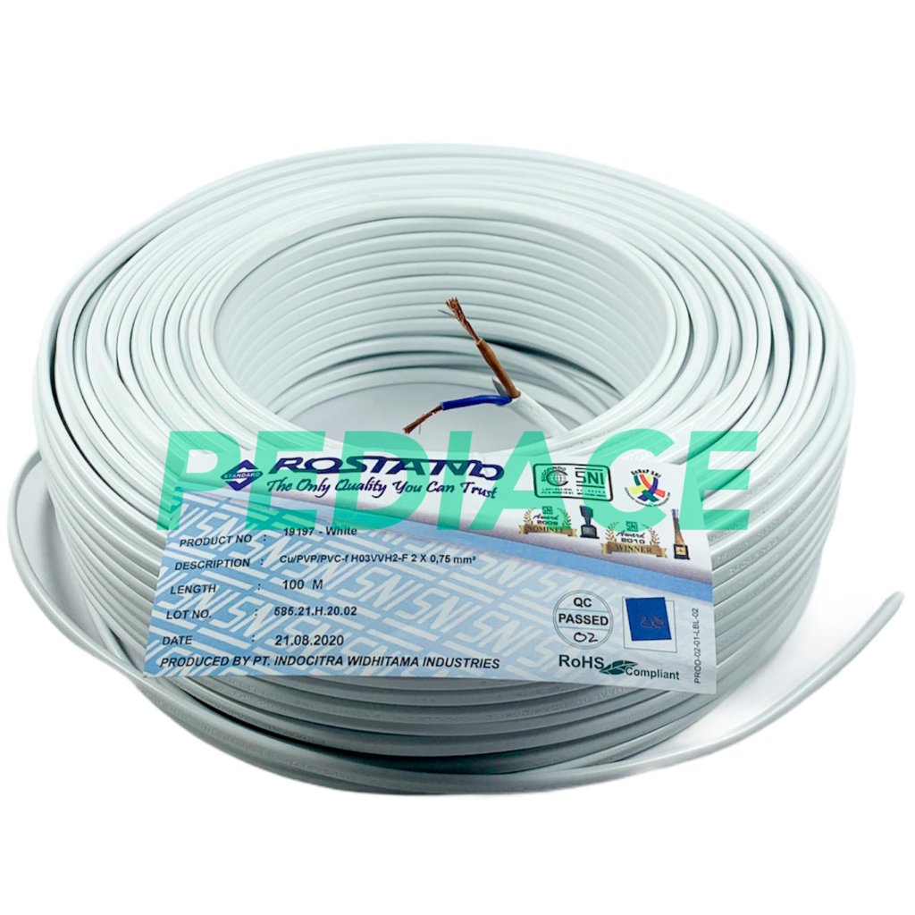 Kabel Oval Gepeng Putih 2x0.75 Rostand Sucofindo SNI (Meteran)
