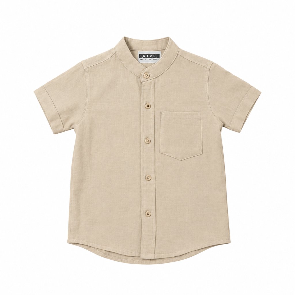 4KIDS STORE Kemeja Polos Anak Lengan Pendek Kerah Chiangi Linen