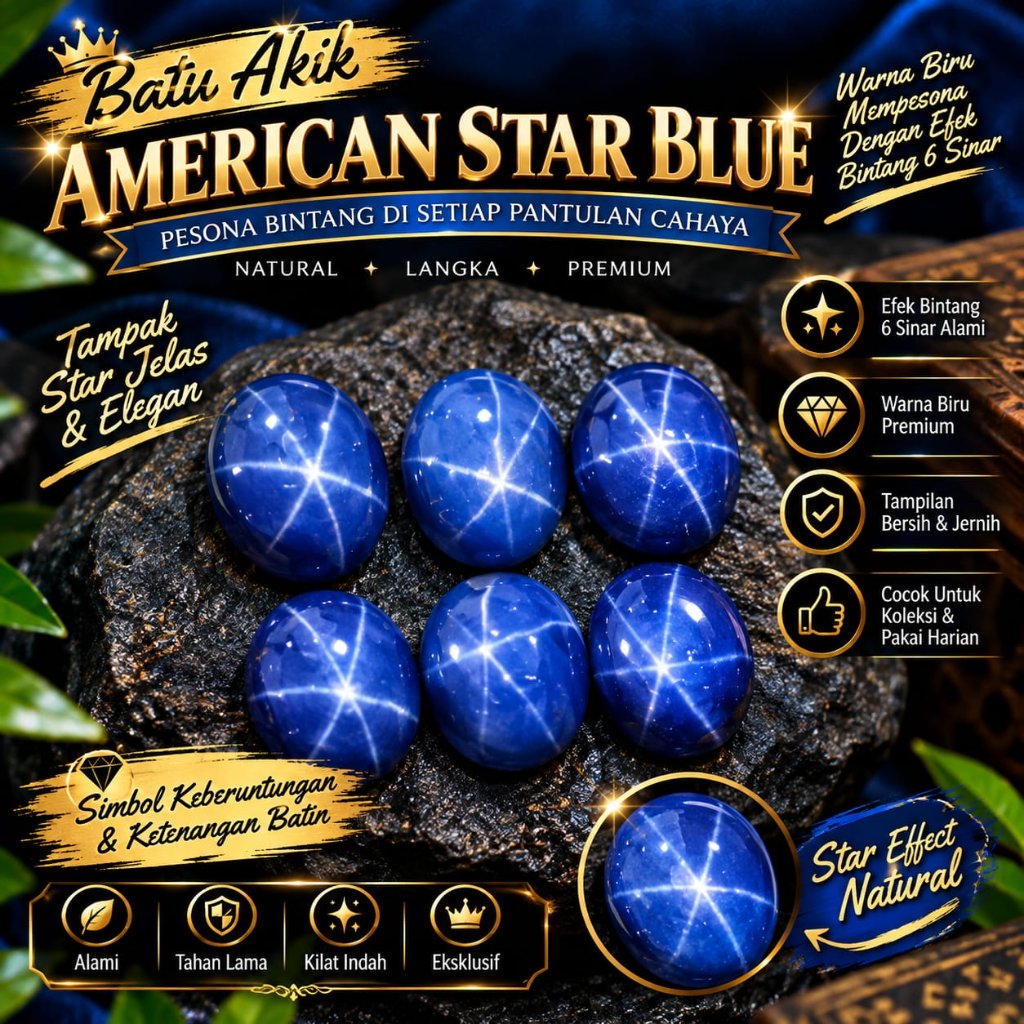 Batu American Star Blue Kualitas Star Tajam Bodyglass