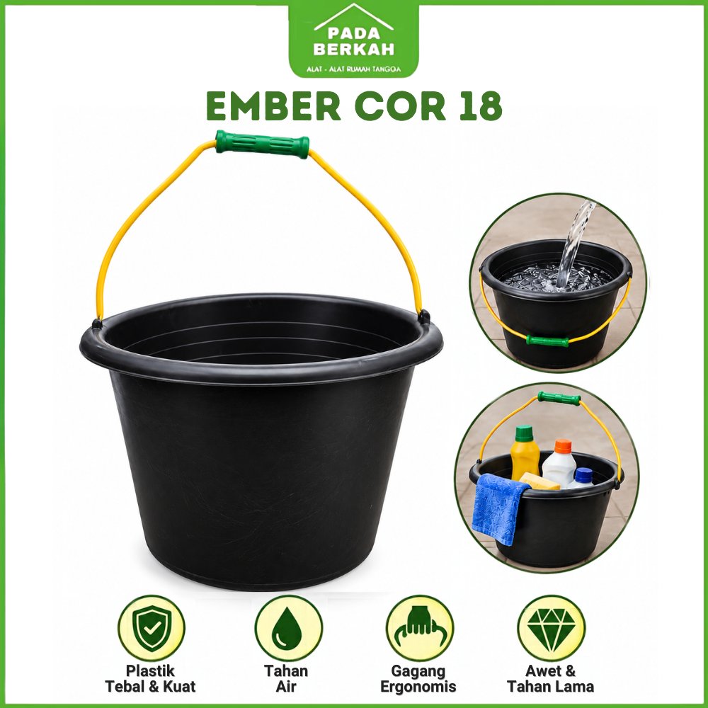 Ember Cor Karet Hitam Ukuran 18 Cap Kuda – Ember Bangunan Fleksibel Tebal
