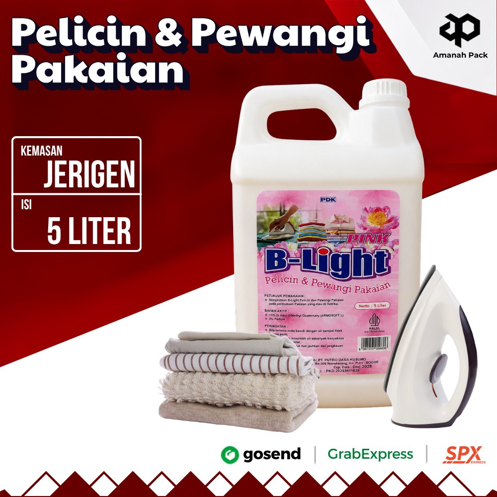 Pelicin dan Pewangi Pakaian 5 Liter Lembut Wangi Tahan Lama Mudah Setrika Laundry B-Light Bunga Pink