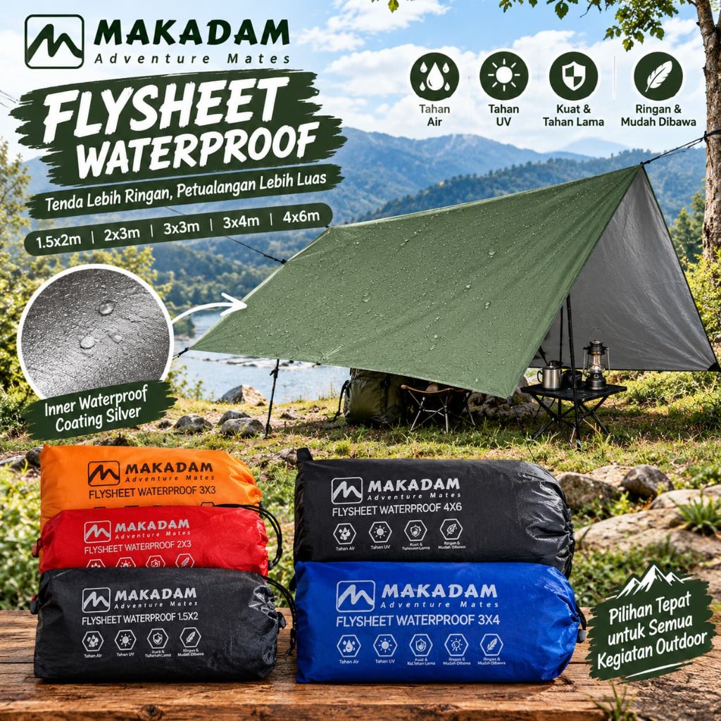 flysheet tenda ukuran 2x3 3x3 3x4 4x6 meter makadam waterproof flysheet tenda camping gunung outdoor