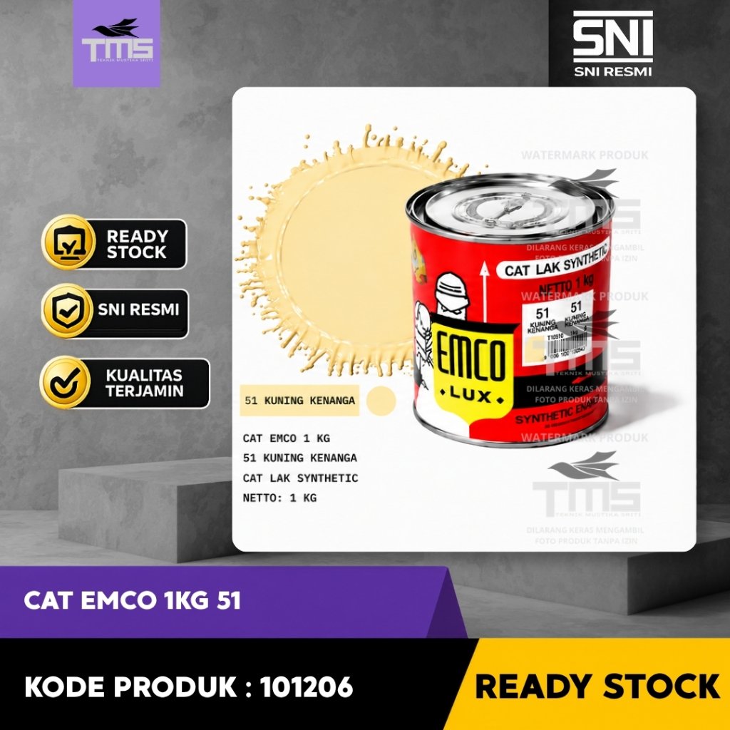 Cat Emco 1KG 51 Kuning Kenanga Cat Lak Synthetic Enamel Besi Warna Kuning Berkualitas Ready Stock