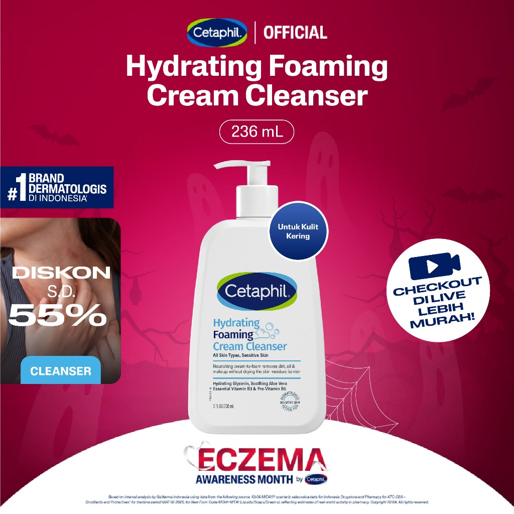 Cetaphil Hydrating Foaming Cream Cleanser 236ml dengan Soothing Aloevera, Vitamin B3 dan Pro Vit B5 