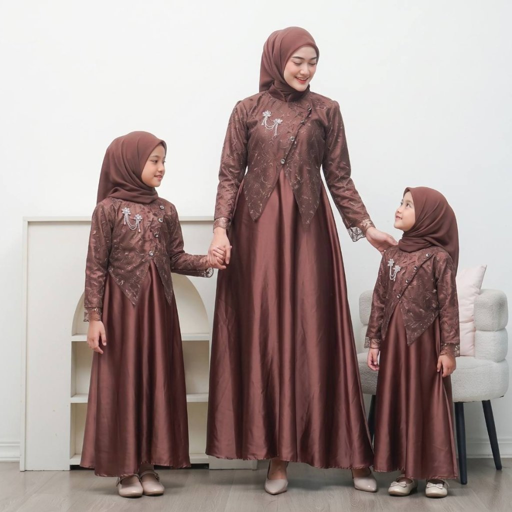 (ADA JUMBO dan ANAK) Baju Gamis Brukat Ibu dan Anak Modern Gamis Kondangan Kekinian Dress Baju Pesta