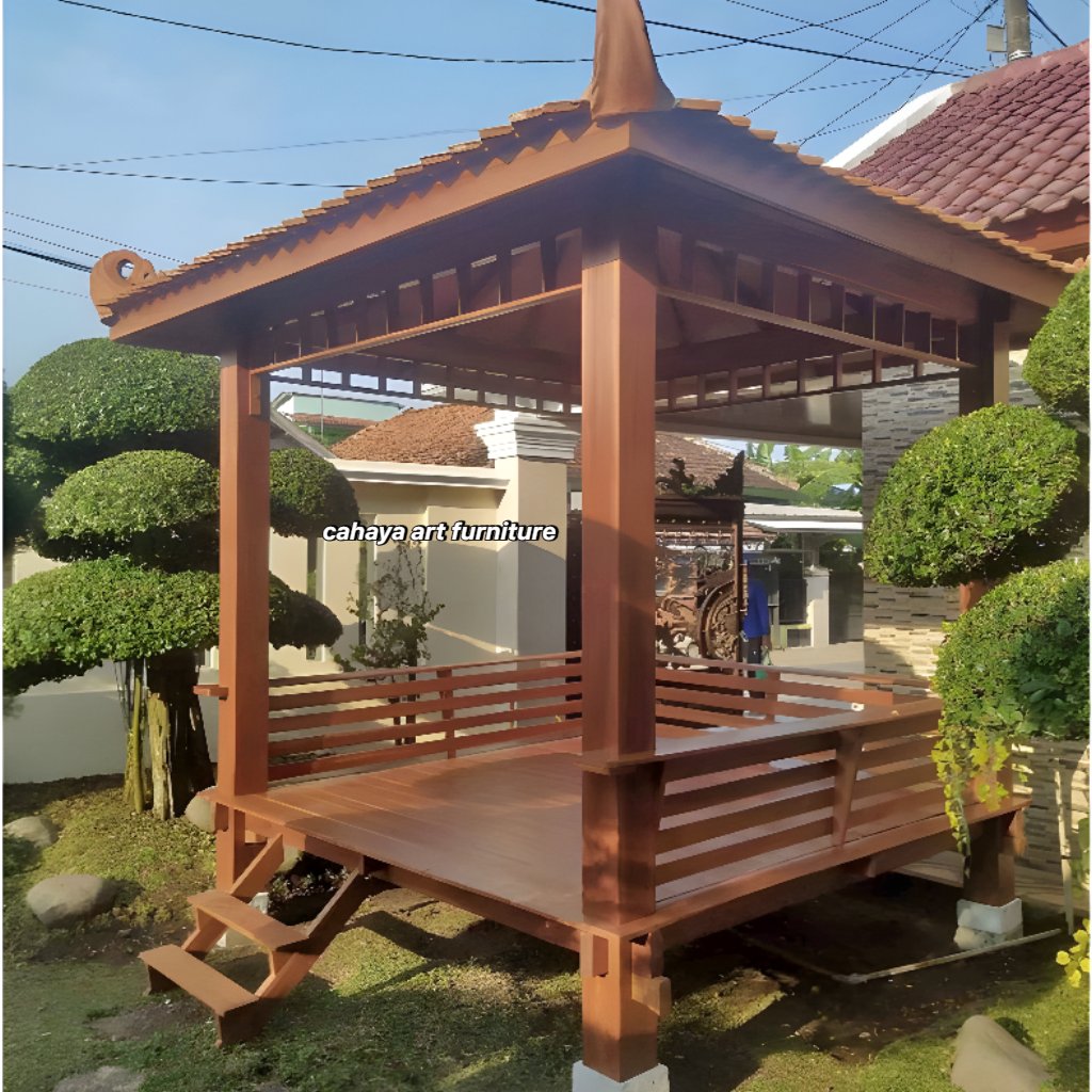 gazebo minimalis kayu jati ukuran 2x2 meter / gazebo taman minimalis kayu jati / gazebo pargola kayu