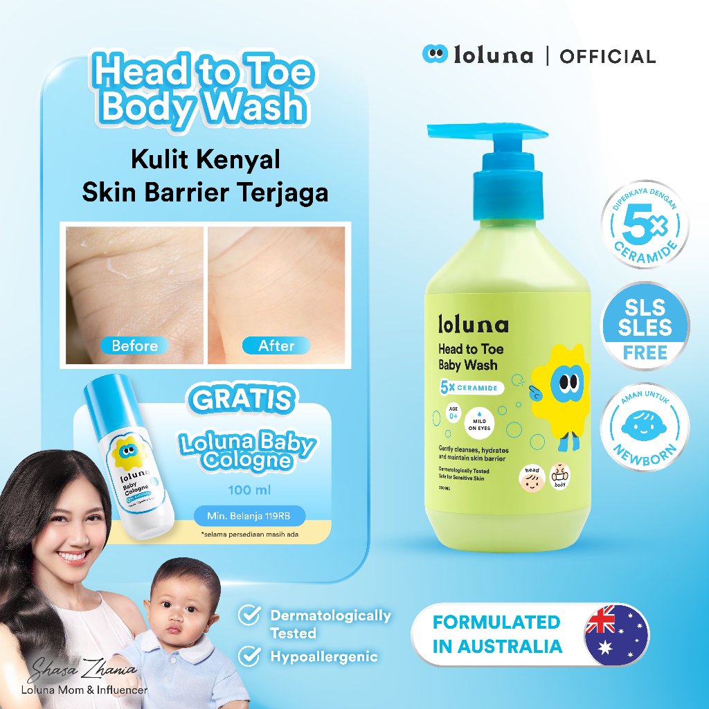 LOLUNA Head to Toe Wash 300ml - Sabun Sampo Mandi Perawatan Kulit Bayi dan Anak / Sabun untuk Newbor
