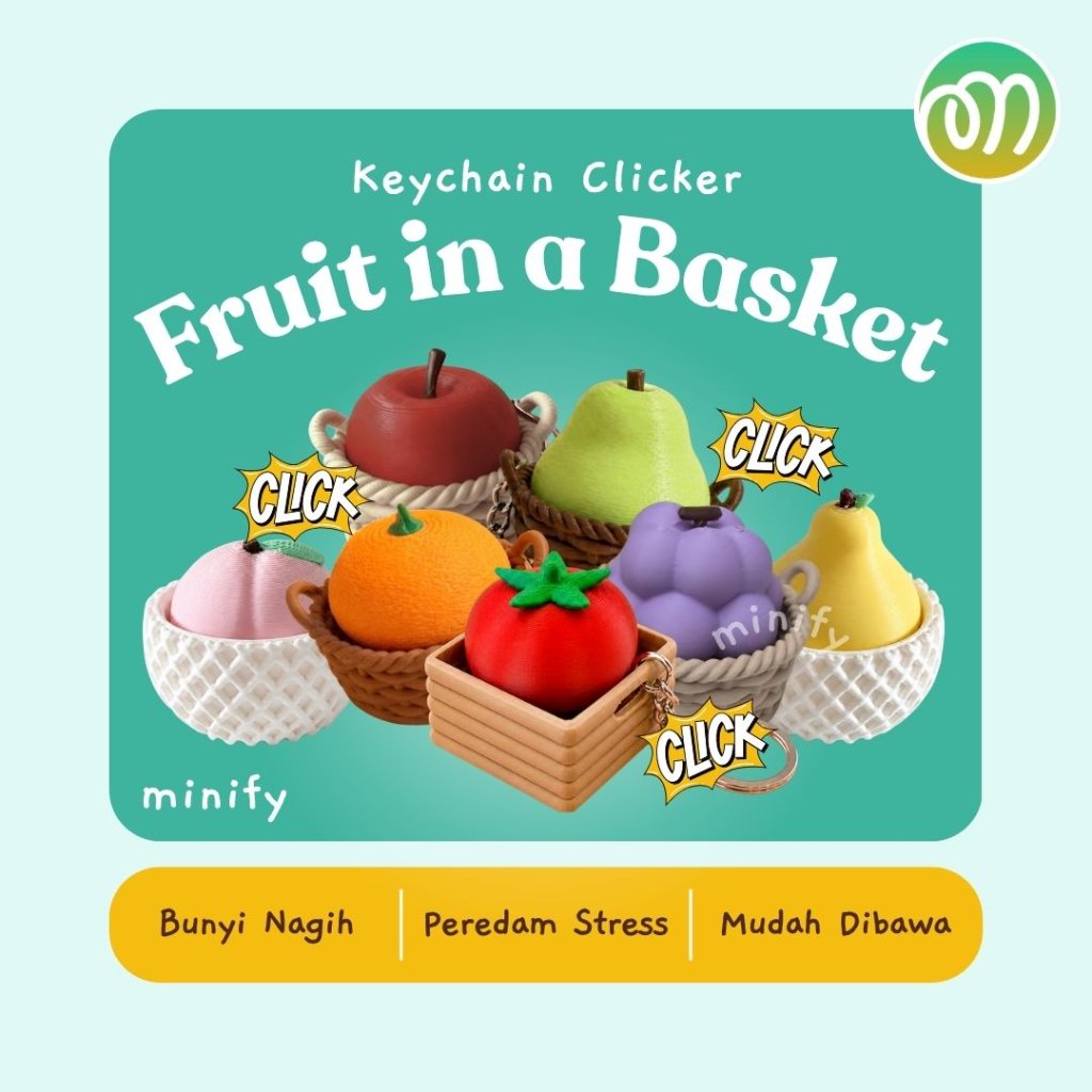 Keychain Fidget Clicker - Fruit in a Basket | Gantungan Kunci Buah Apel Jeruk Pir Tomat Keranjang Ro