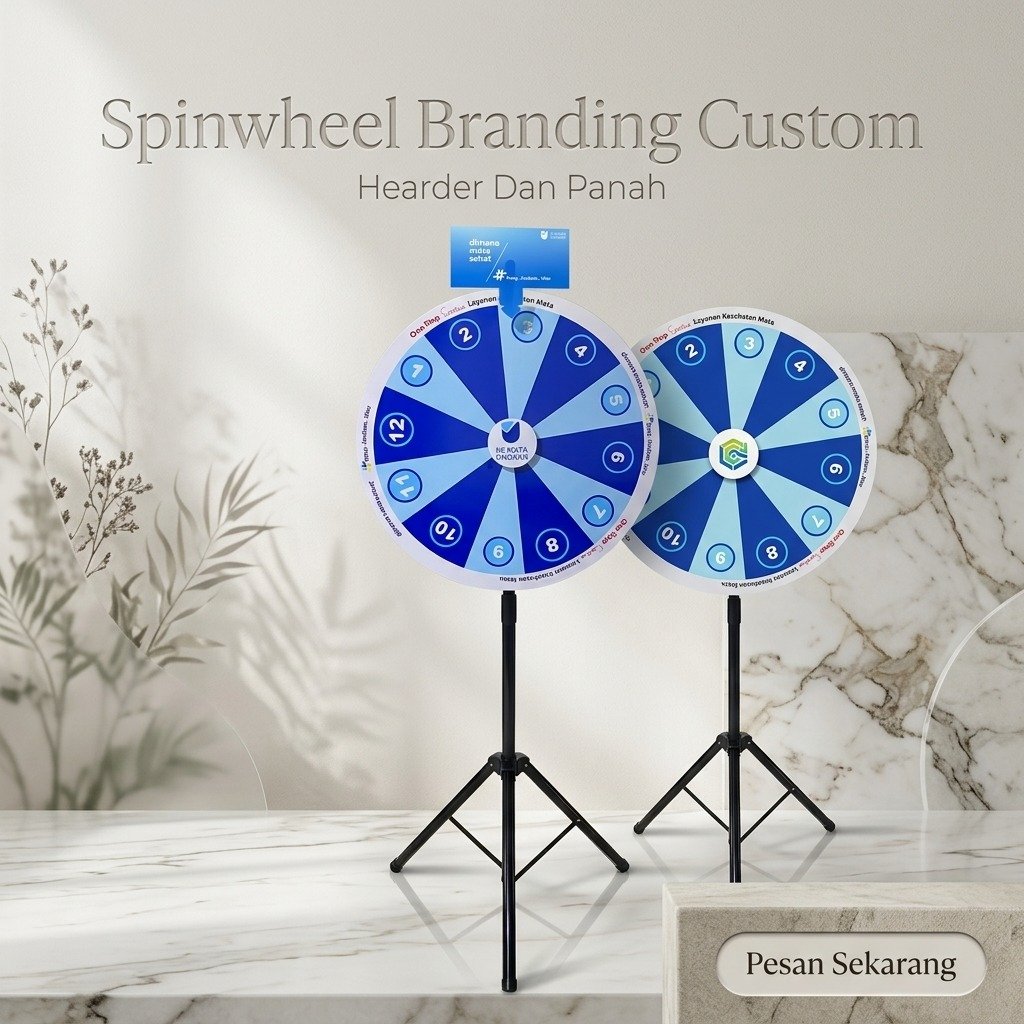 Lucky Spin Wheel 80cm Custom Branding - Roda Keberuntungan Event & Promosi (Header + Panah) NICOSAFE