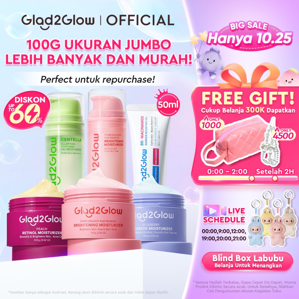 Glad2Glow Moisturizer Series100G Water Gel Niacinamide Brightening Retinol CentellaMencerahkan Pemut