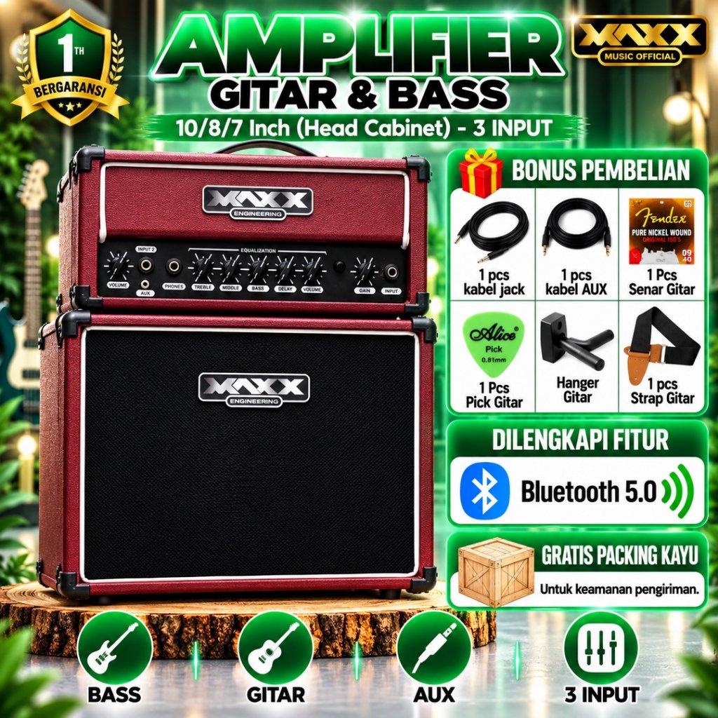 Ampli gitar & bass Original bass 10 inch 8 inch 7 Inch bluetooth 3 input head cabinet bisa untuk kar