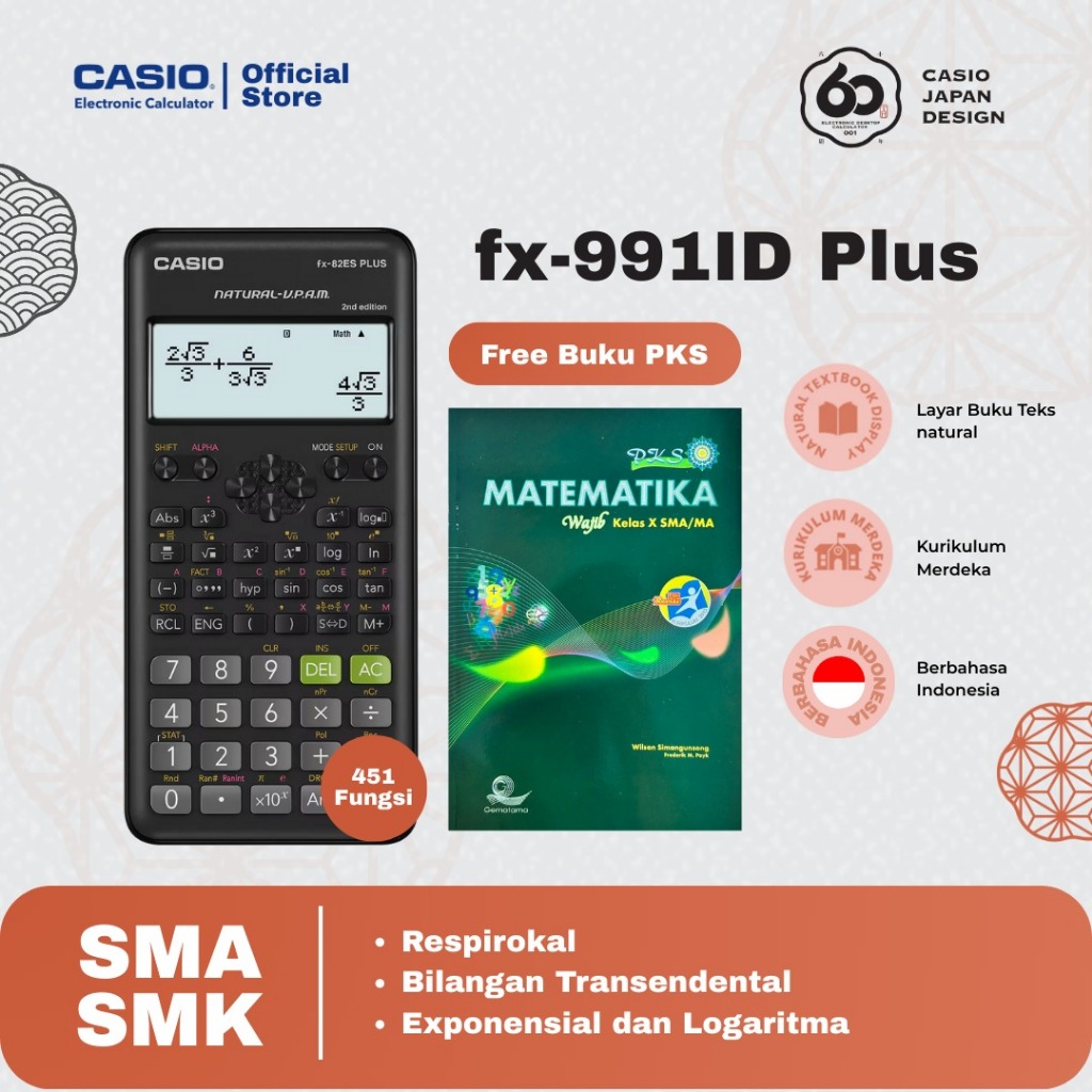 

Casio Calculator Scientific ClassWiz untuk SMA / SMK / High School/ Vocational High School / Universitas / College FX 991 ID - FX 991 ES Plus - FX 570 ES plus - FX 991 CW