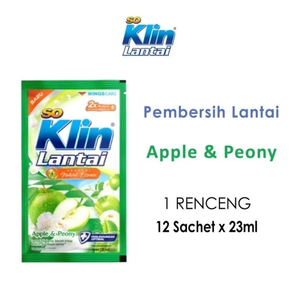 Paket hemat 1 Lembar 48 pcs SO KLIN Lantai Apple and Peony Kemasan Renceng isi 12 x 23 ml