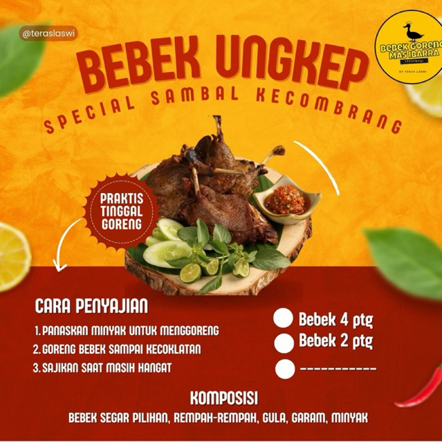 

Bebek ungkep 1 Ekor Empuk Sudah dengan Sambal Kecombrang