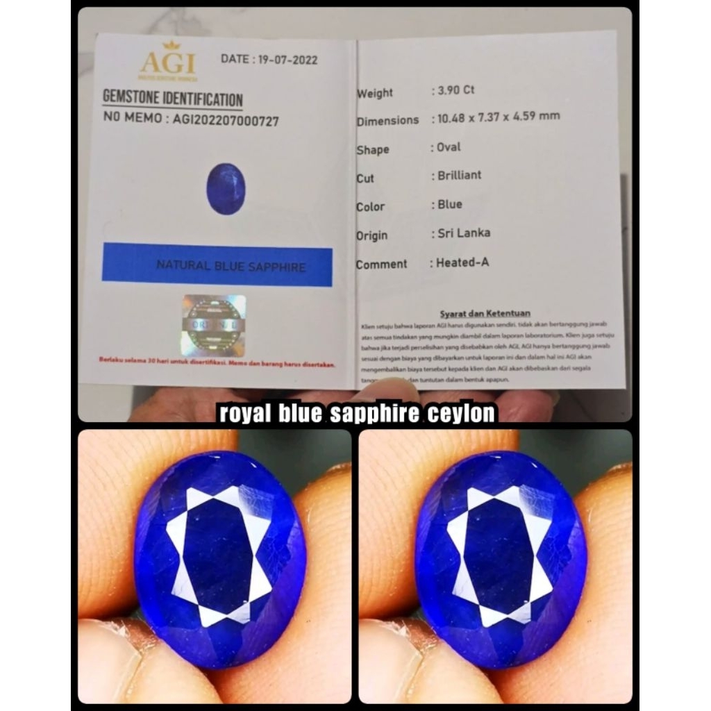 ROYAL BLUE SAPPHIRE CEYLON KELAS KONTES + MEMO LAB