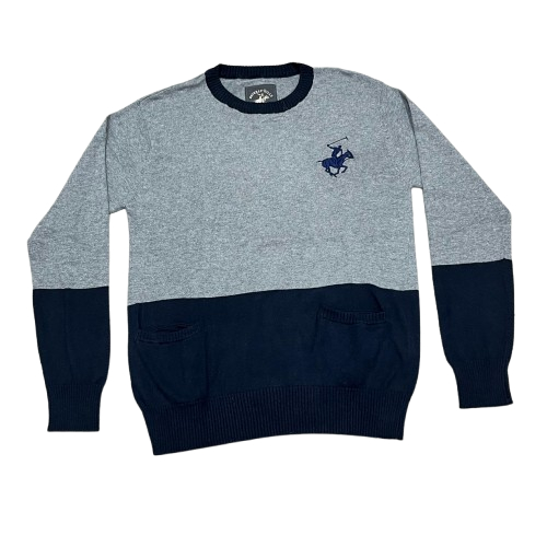 BEVERLY HILLS POLO CLUB SWEATER LADIES GREY-NAVY BVL25178