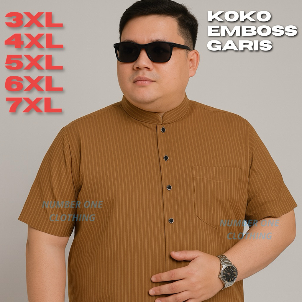 Baju Koko Pria Jumbo Emboss Premium 3XL 4XL 5XL 6XL 7XL Big Size Lengan Pendek Panjang Katun Muslim 