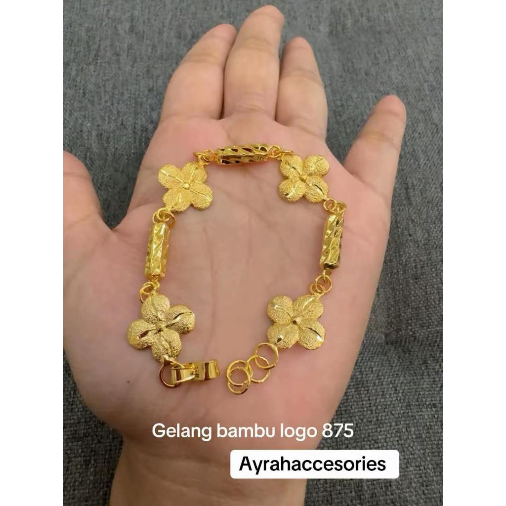 Gelang rantai bambu bunga lapisan emas 24k