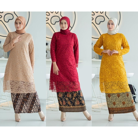 ATASAN KEBAYA BRUKAT TUNIK MODERN LD 130 / ATASAN KEBAYA JUMBO M L XL XXL 3XL 4XL 5XL DENGAN WARNA P