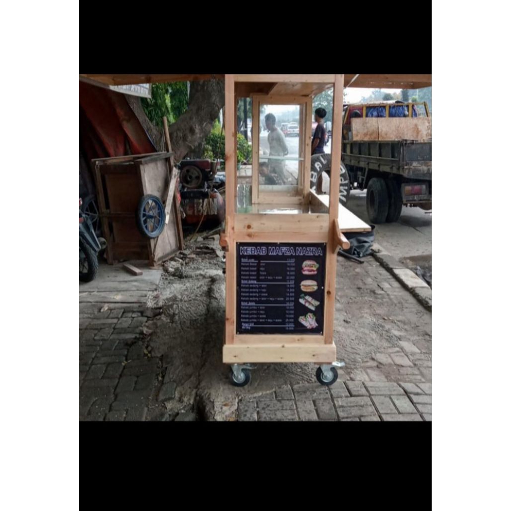 grobak booth minimalis kayu jati Belanda