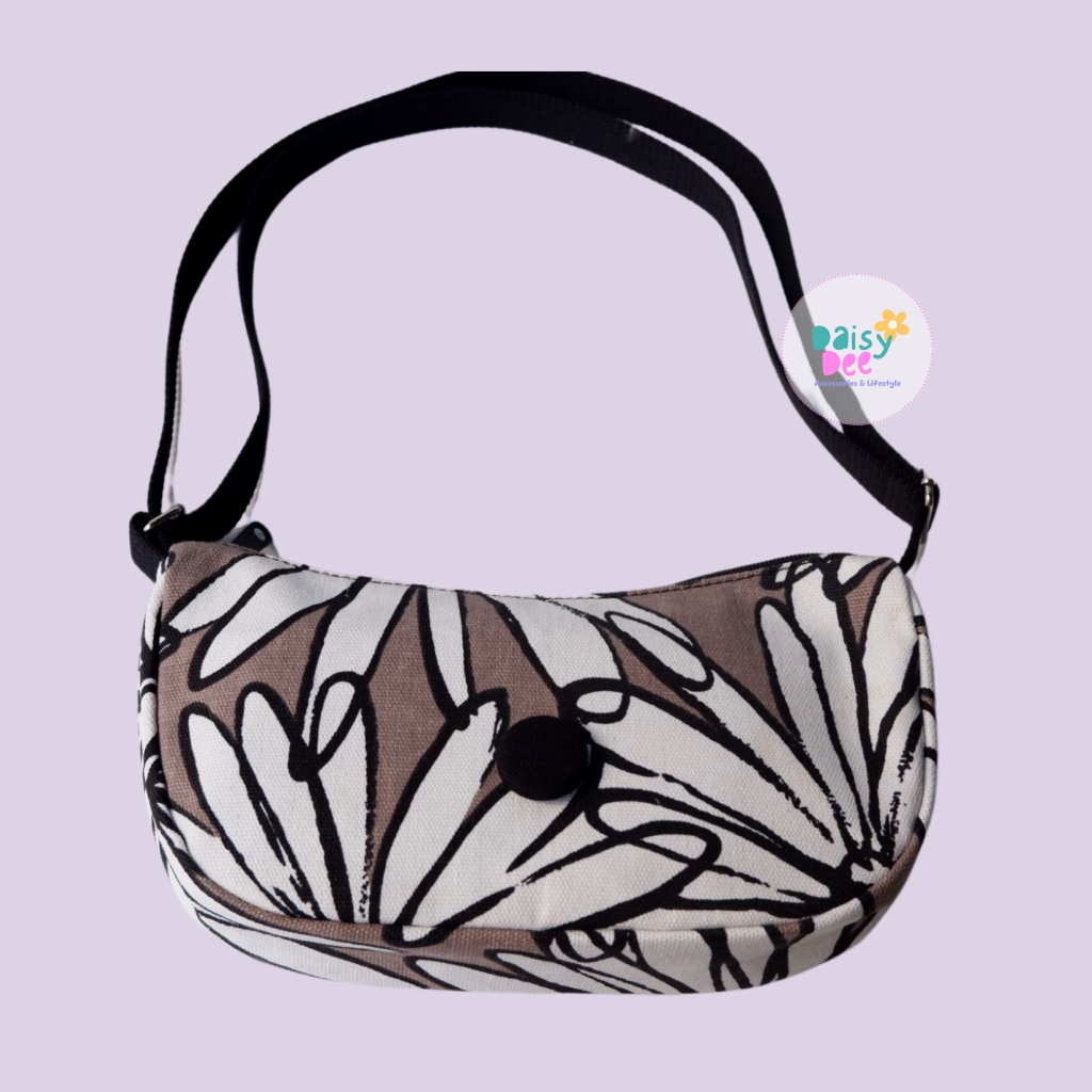 Daisy Dee Tas Slempang Kanvas Bunga Krisan Coklat