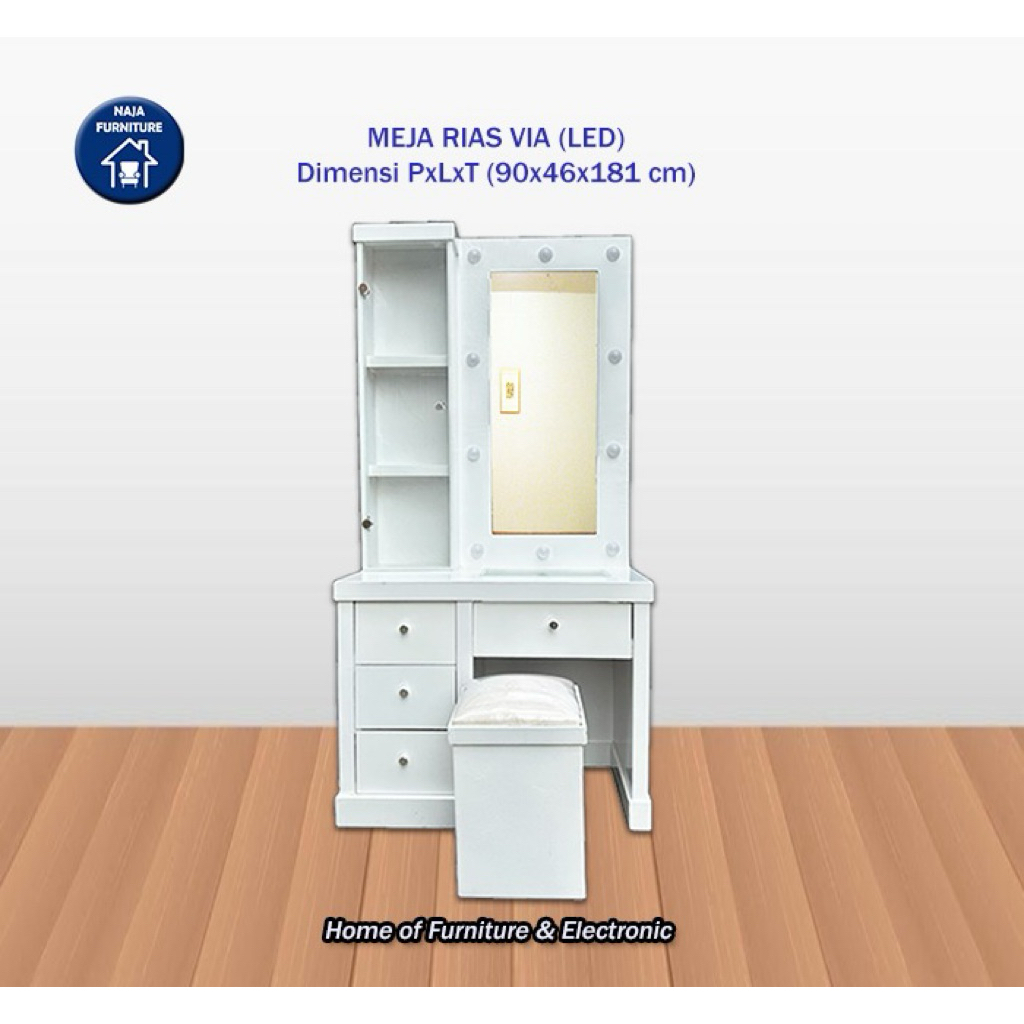 Meja Rias Minimalis Via (LED) | Meja Rias Lampu | Lemari Hias | Meja Rias Minimalis Modern