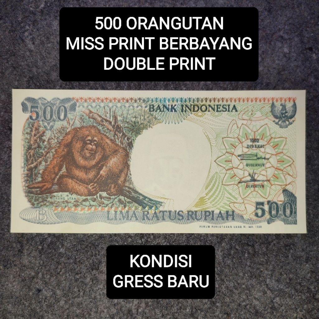 MISS PRINT EROR BERBAYANG UANG LAMA 500 ORANGUTAN 1992
