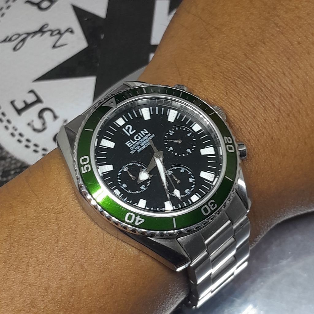 Jam tangan pria Elgin USA Chronograph FK 1286 SL Quartz Mens watch