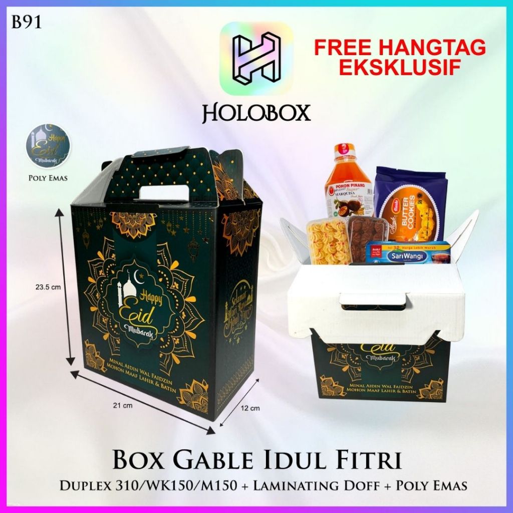 

Box Hampers Lebaran / Kotak Idul Fitri / Dus Packaging Eid Mubarak / Gable / B91