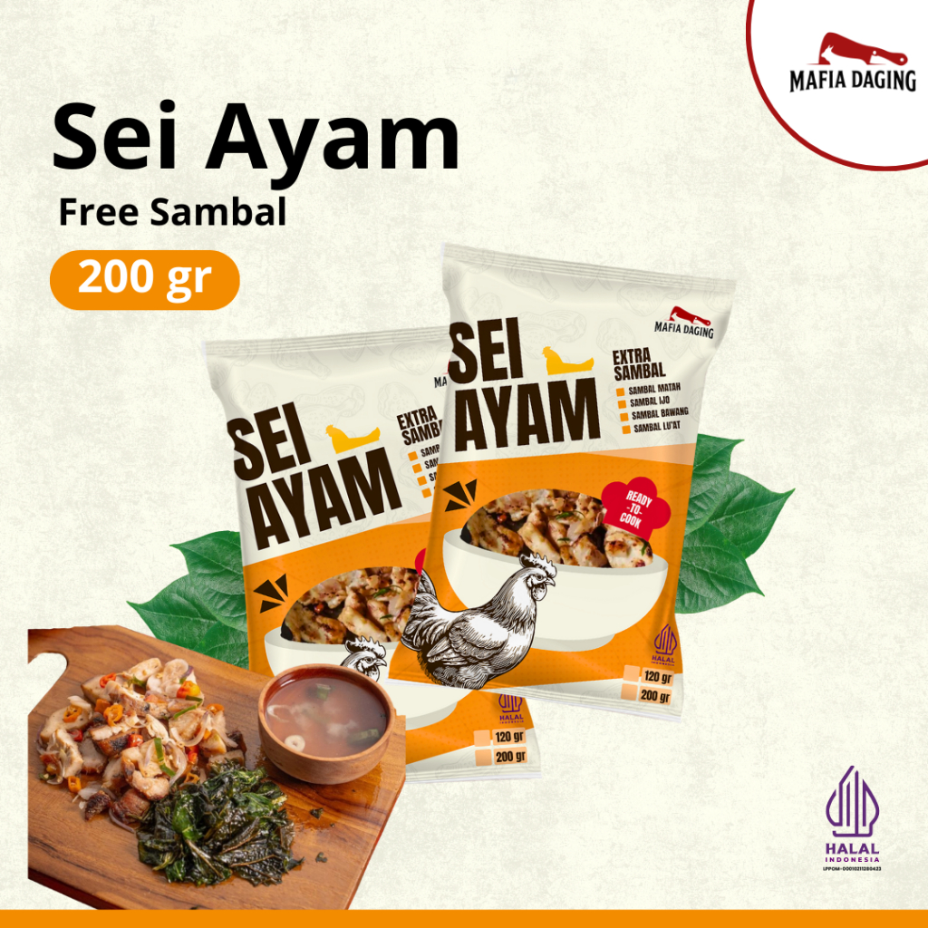 

[Mafia Daging] Sei Ayam / Daging Ayam Asap Frozen Sambal Ijo Sambal Matah Sambal Bawang Sambal Lu'at 200g