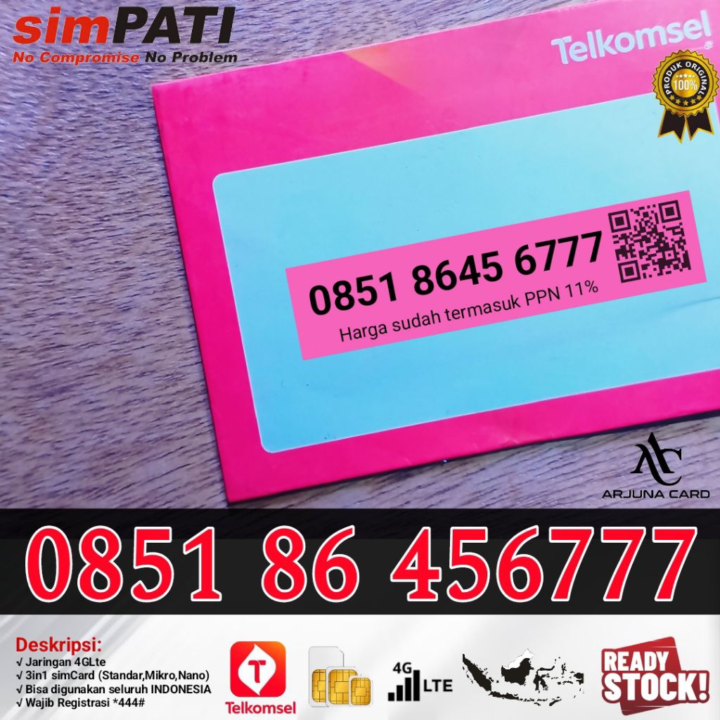 perdana Telkomsel 777 Nomor Cantik simpati 456777 bukan byu Triple 4G