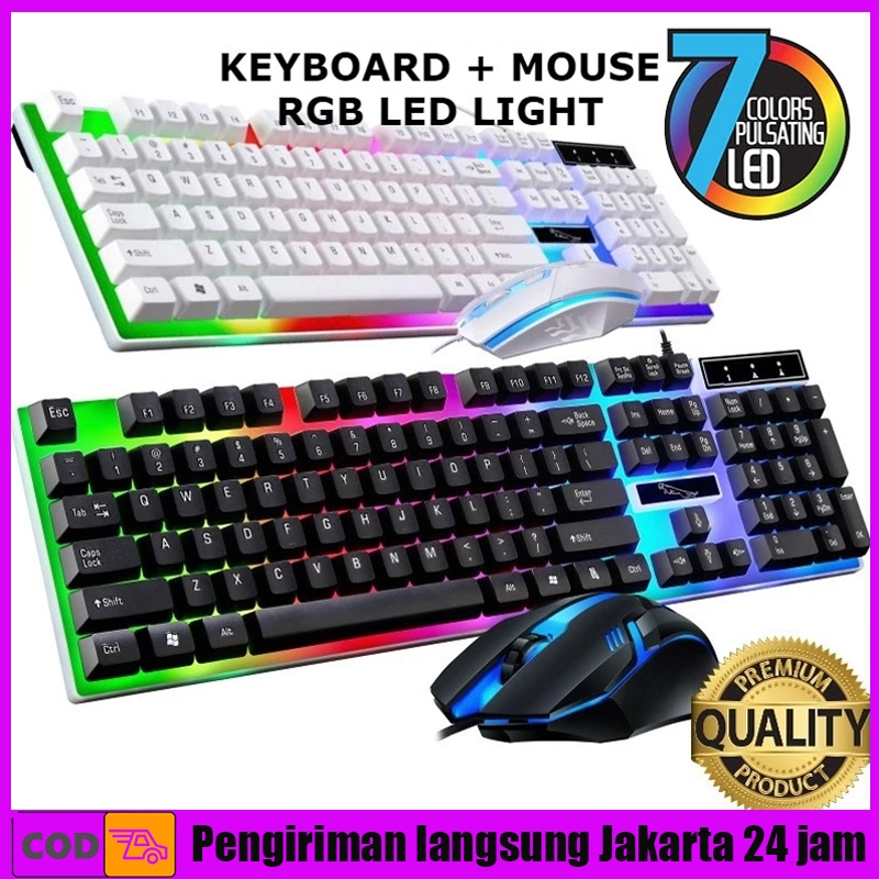 Keyboard dan Mouse Gaming Komputer G21 Warna Pelangi Lampu LED USB Kabel Keyboard dan Mouse untuk PC