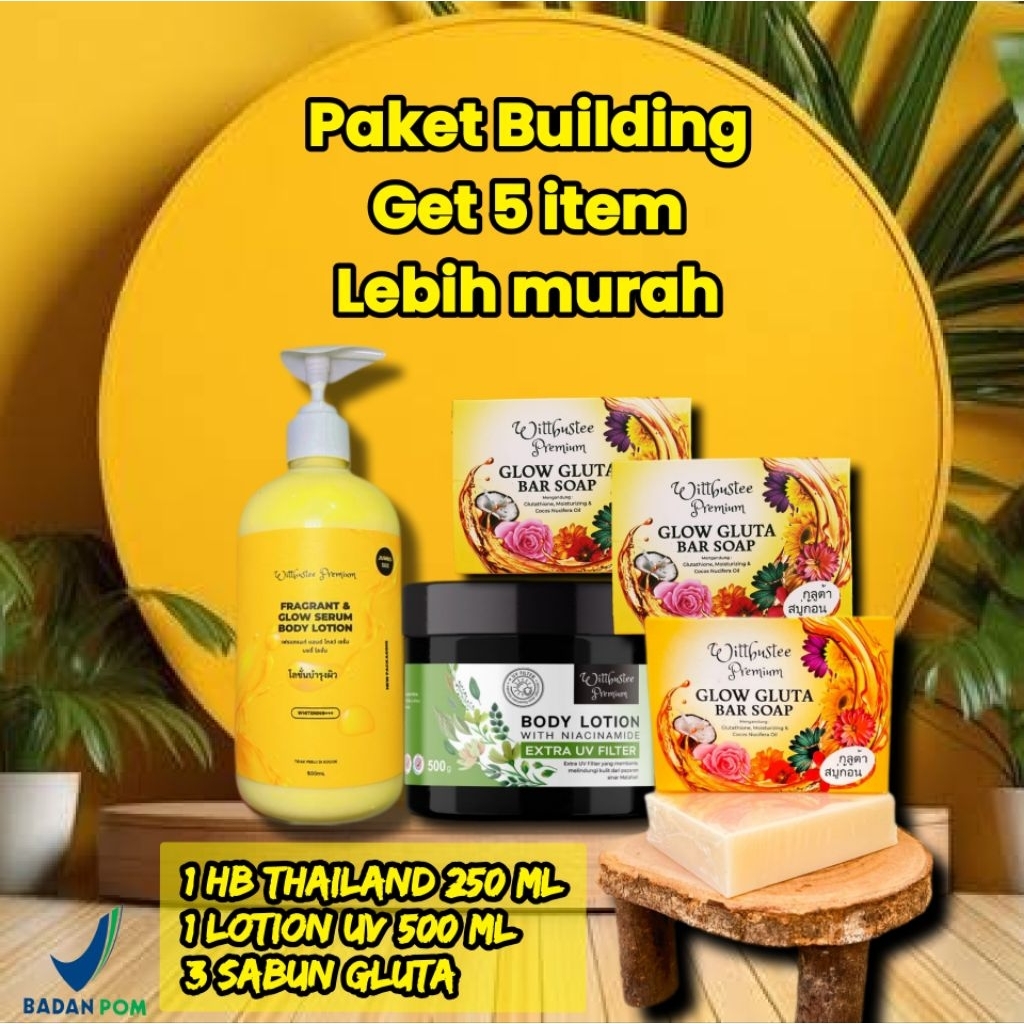 (PAKET BUILDING PEMUTIH BADAN DAPAT 5) paket whitening body care ,paket perawatan badan ,lotion bada