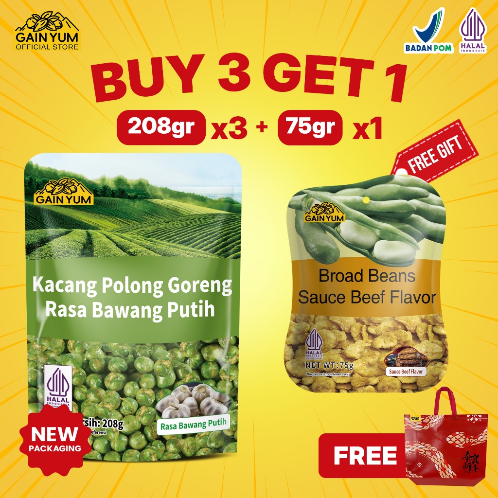 

Gain Yum - Kacang Polong Rasa Bawang Putih Green Peas Garlic Flavour 208g
