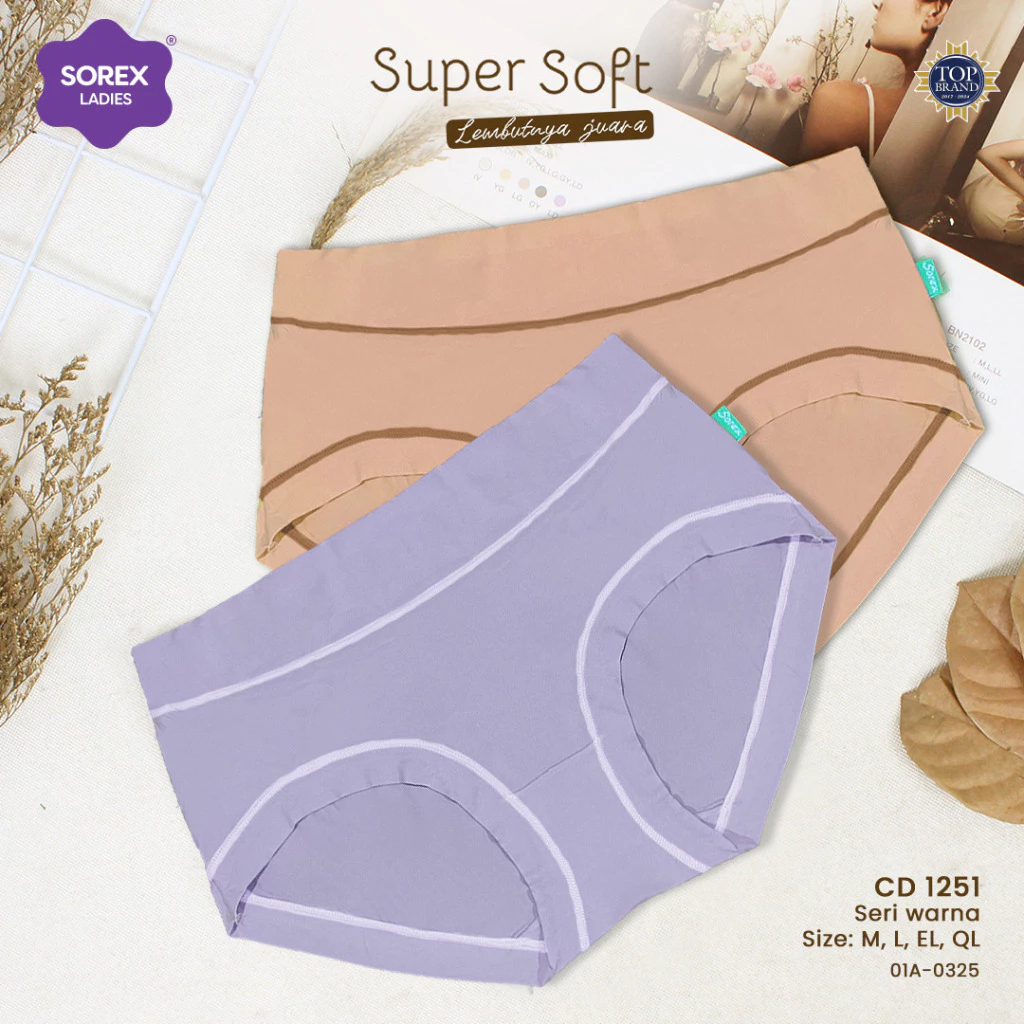 (  3Pcs ) Sorex Cd Basic Bahan Super Soft CD 1251 | CD Sorex 1251 | Celana Dalam Wanita Sorex Midi S