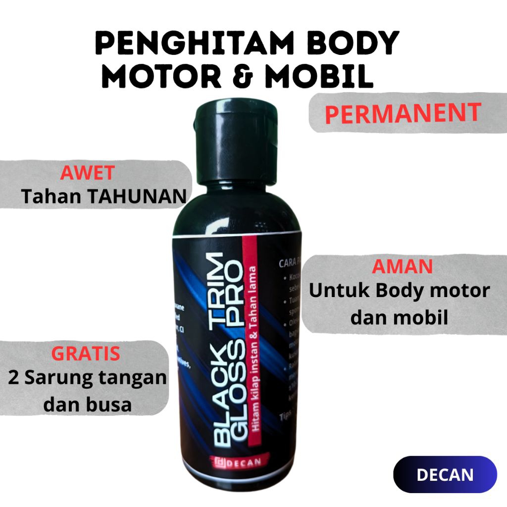 Penghitam Body Motor & Mobil Permanent, BLACK TRIM GLOSS PRO PERMANENT