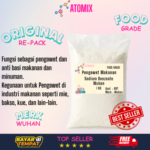 

SODIUM BENZOATE WUHAN Ex. RRT PENGAWET MAKANAN FOOD GRADE 1 Kg / MINUMAN POWDER PANGAN ADONAN REPACK ANTI BASI