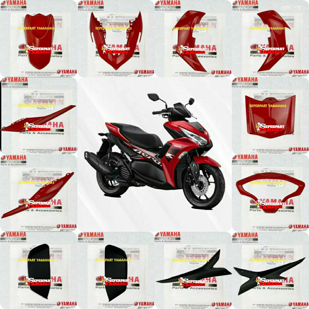 FULL SET COVER BODY HALUS AEROX NEW 155 MERAH GLOSSY ORIGINAL YGP GENUINE PARTS