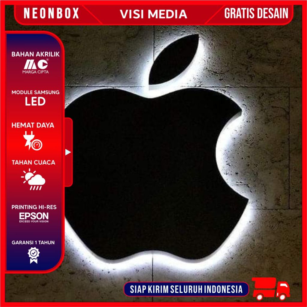 Custom Logo Nyala dan Tidak Nyala Logo Apple Logo Akrilik Custom Siap Pasang