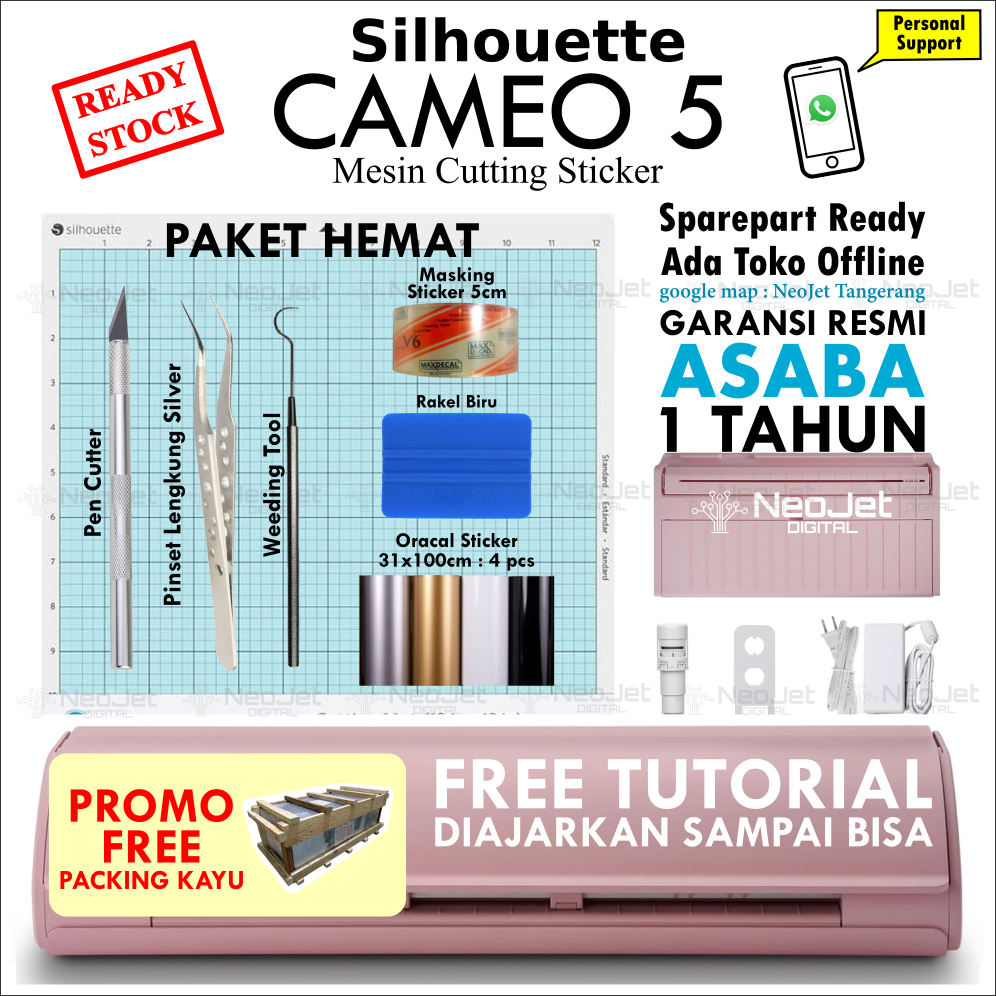 

Paket Mesin Cutting Cameo 5 PINK Tool Kit Sticker Oracal Masking Sticker Packing Kayu