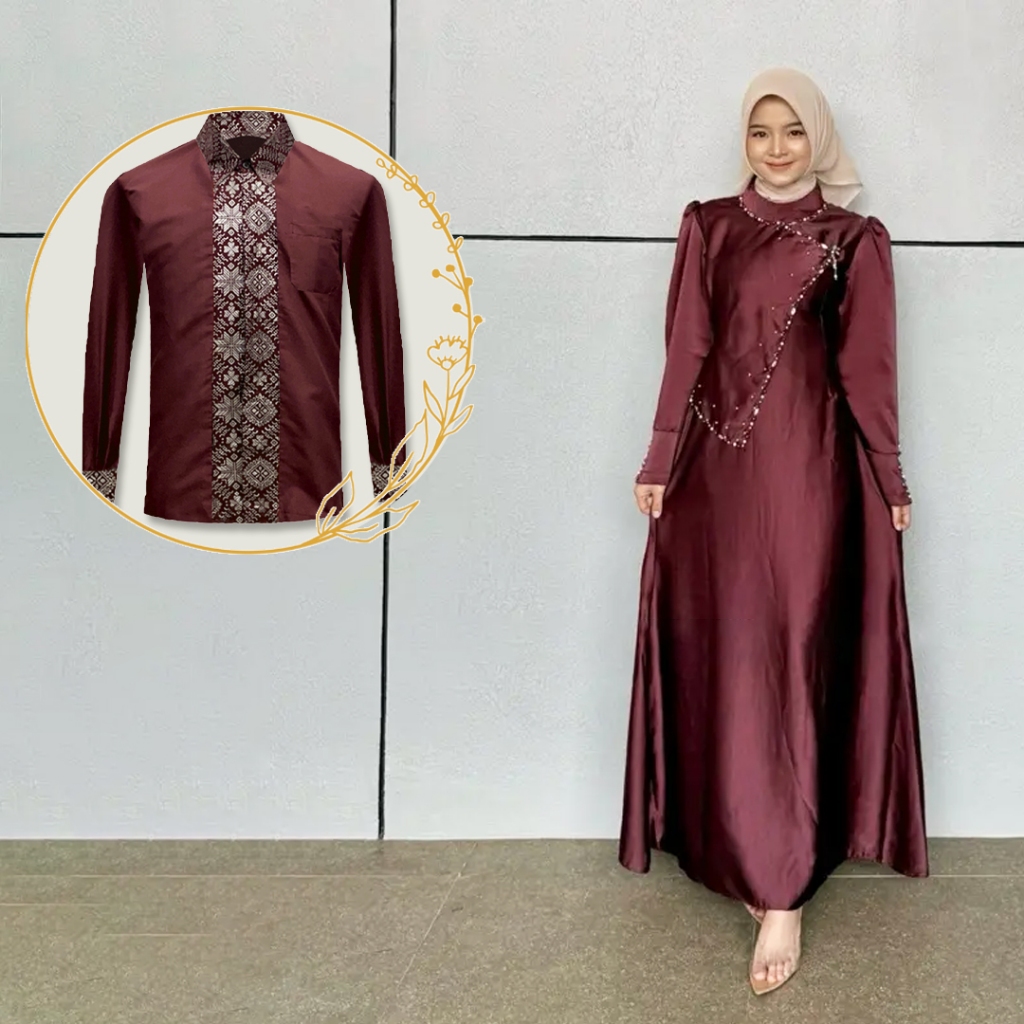 Batik Couple Termurah - Gamis Couple Janggan Dress Maxmara Polos Full Payet Sulam Handmade Gamis Kon