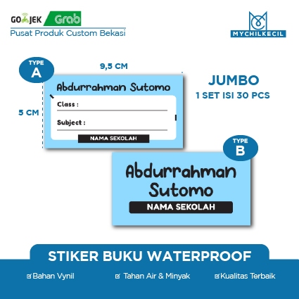 

Stiker Label Buku Nama Anak Waterproof Jumbo 9.5x5 cm | Vinyl Tahan Air Cocok TK SD SMP | STIKER MATA PELAJARAN CUSTOM