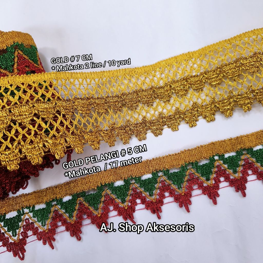 RENDA EMAS / RENDA  BORDIR  MOTIF  WARNA GOLD LEBAR 5 CM 7 CM PERPCS