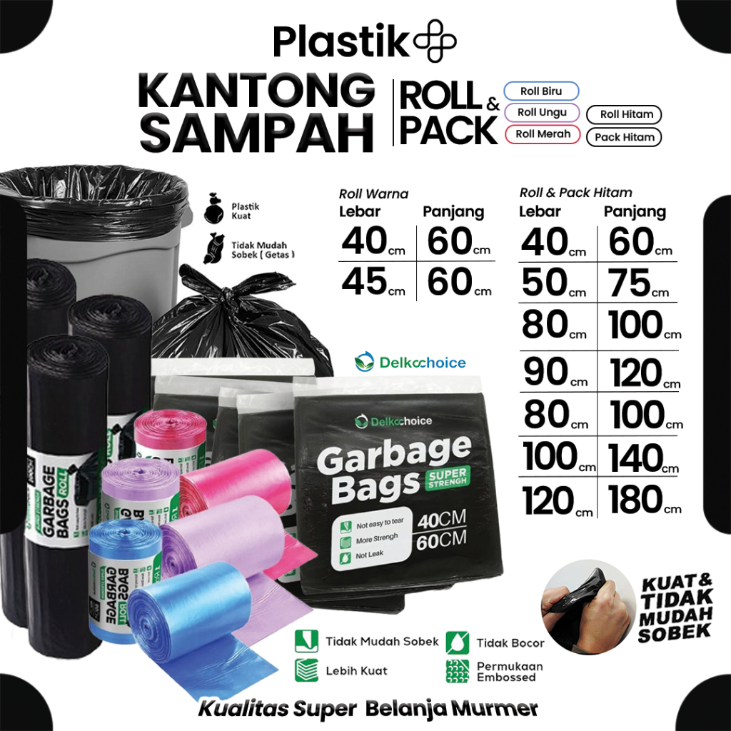 Plastic Trash Bag / Kantong Plastik Sampah Roll dan Pack / Garbage Bags / Kresek Tebal Delkochoice