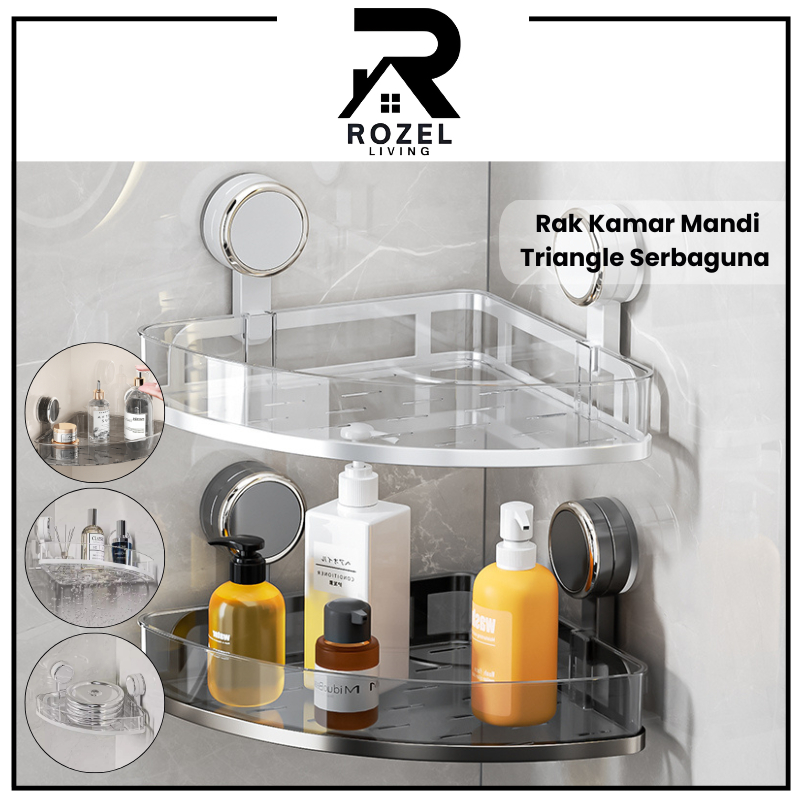 ROZEL Rak Kamar Mandi Triangle Serbaguna Cantik Rak Kamar Mandi Plastik Estetik Rak Sabun Shampoo Tr