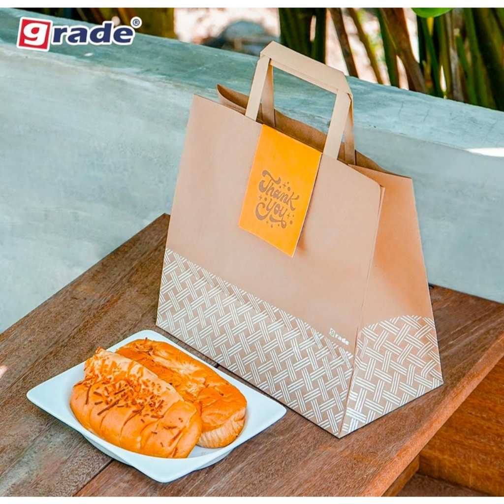 

12pcs Paper Bag Cokelat Kraft Apotek Handle Bag Bakery Kue Roti Baju Pakaian Batik Kado Hampers
