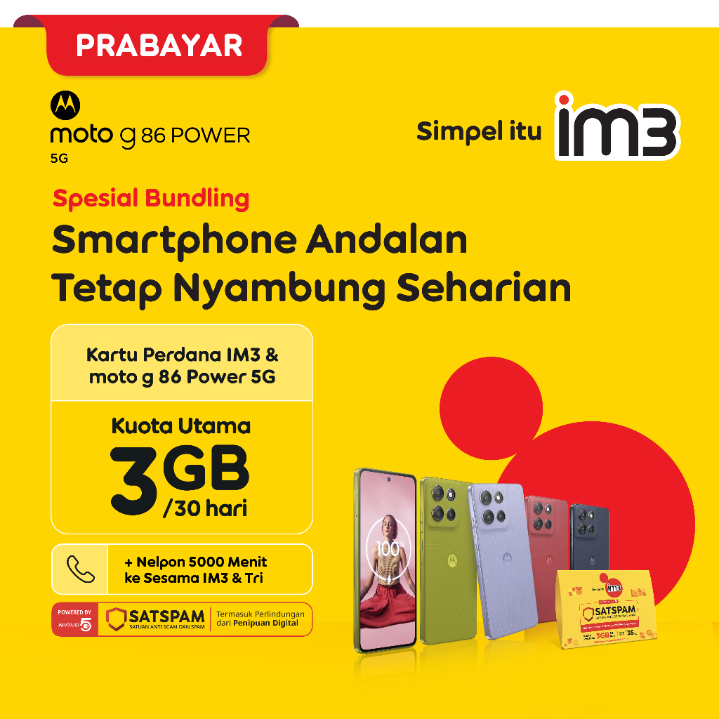 Kartu Perdana IM3 3GB bundling Moto G86 Power 5G