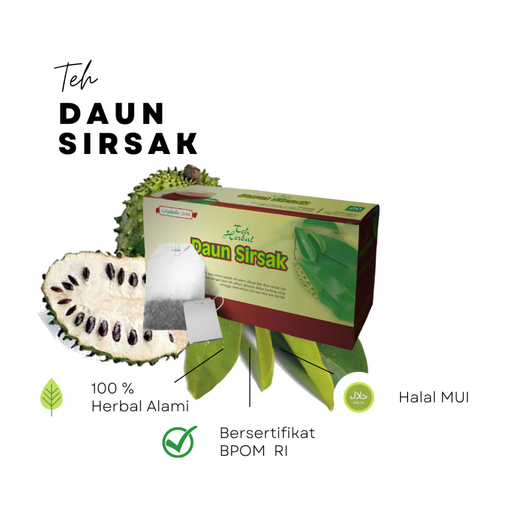 

Teh Daun Sirsak Griya Herba Original Isi 20 Kantong Mengobati Kanker Menurunkan Tekanan Darah
