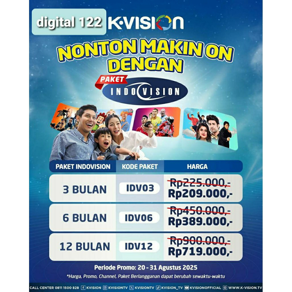 VOUCHER TV K VISION, INDOVISION LENGKAP full chanel dan full paket